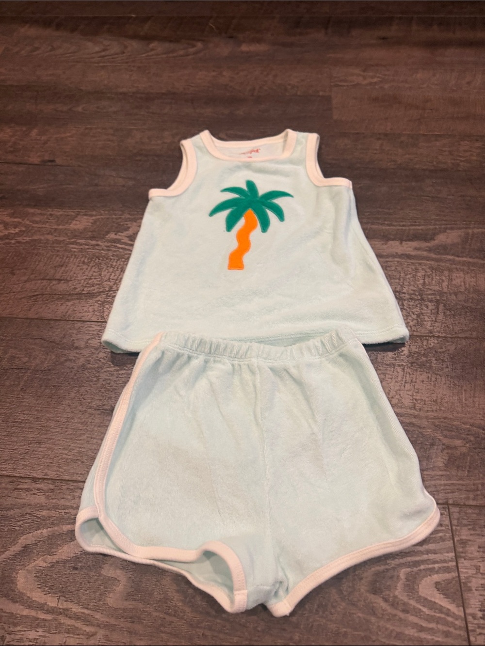 Cat & Jack Light Blue Terry Palm Tree Tank and Shorts Set with Orange and Green